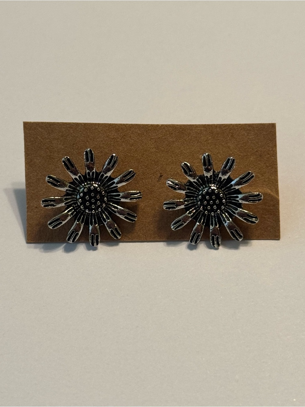 Silver Country Western Boho Sunflower Stud Earrings